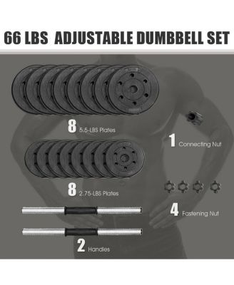 66 Lbs Fitness Dumbbell Weight Set with Adjustable Weight Plates and Handle
