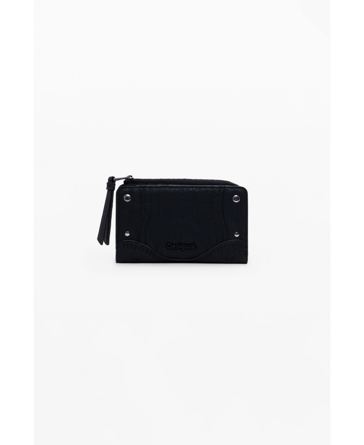 Women's Medium embroidered faux leather wallet - Black
