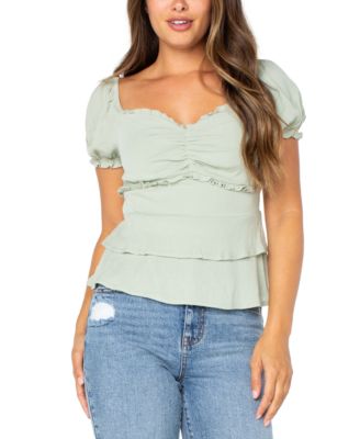 Celebrity Pink - Juniors' Tiered Puff-Sleeve Top