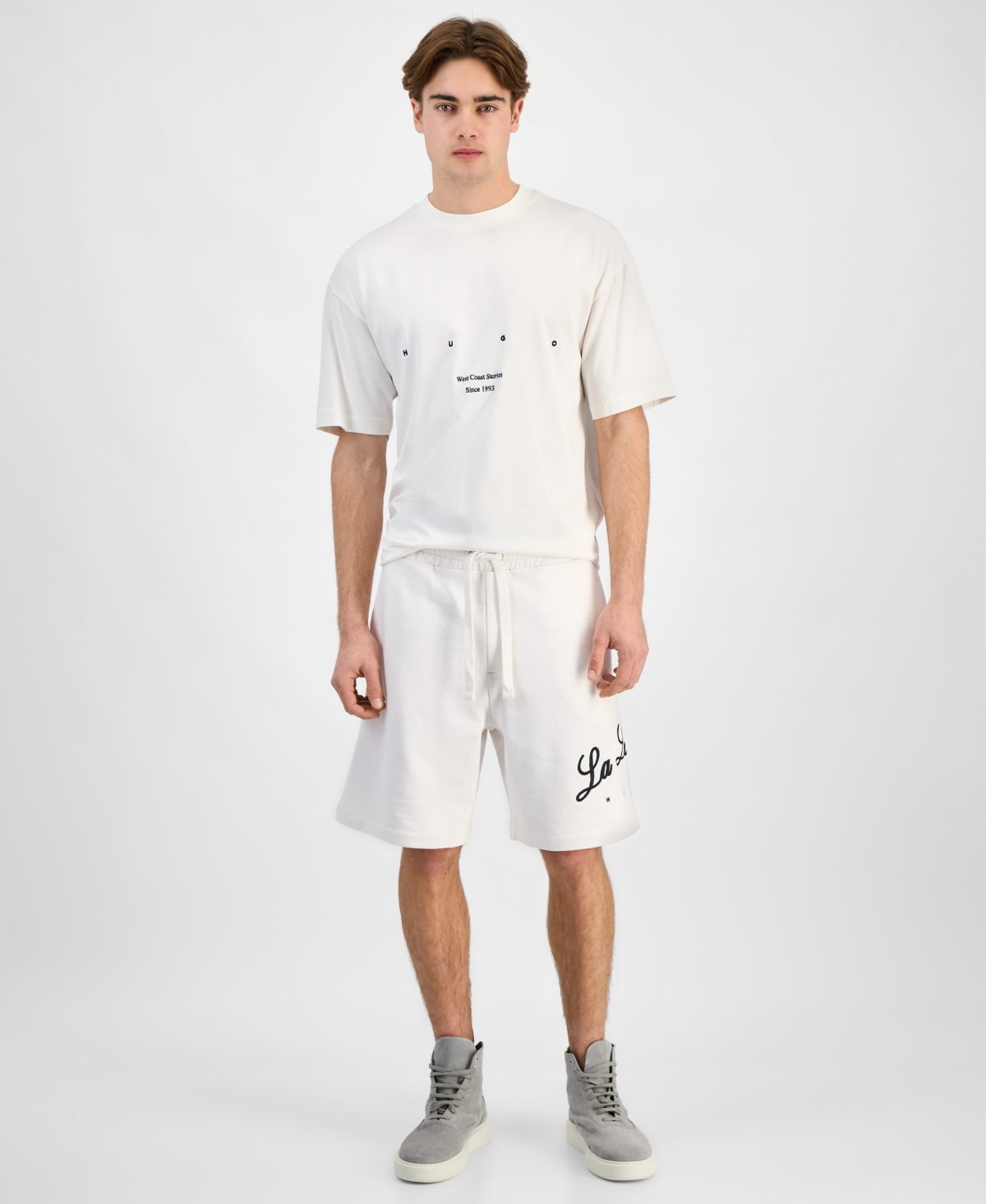Hugo Boss Hugo By  Men's Duold Relaxed-fit Embroidered 8-1/2" Drawstring Shorts In Natural