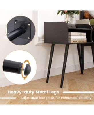 Mid Century Modern Nightstand with Open Shelves for Bedroom Storage