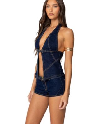 Women's Ciel Split Front Denim Halter Top