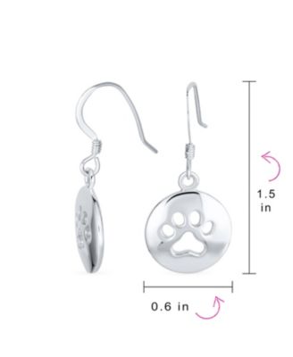 Best Friend Pet Lover Dangle Earrings with Paw Print - Sterling Silver Hooks
