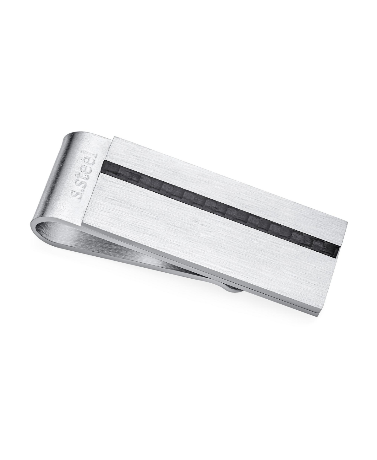 Two Tone Black Weave Inlay Carbon Fiber Money Clip Card Holder - Silver