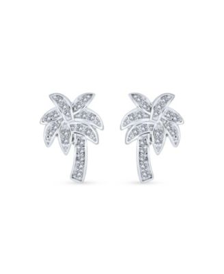 Nautical Hawaiian CZ Stud Earrings with Palm Tree Design in Sterling Silver