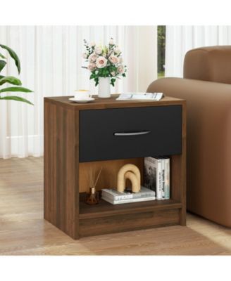 Nightstand with Drawer and Open Shelf for Bedside Storage in Bedroom or Guest Room