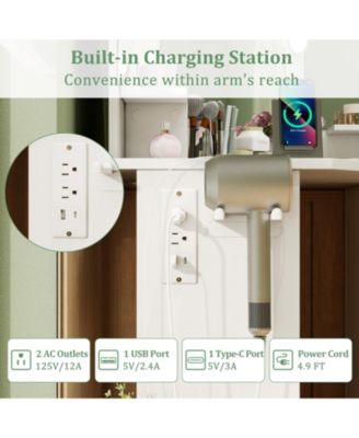 Corner Vanity Desk with 3-Color LED Lighted Mirror & Power Outlet Stylish Makeup Desk for Bedroom