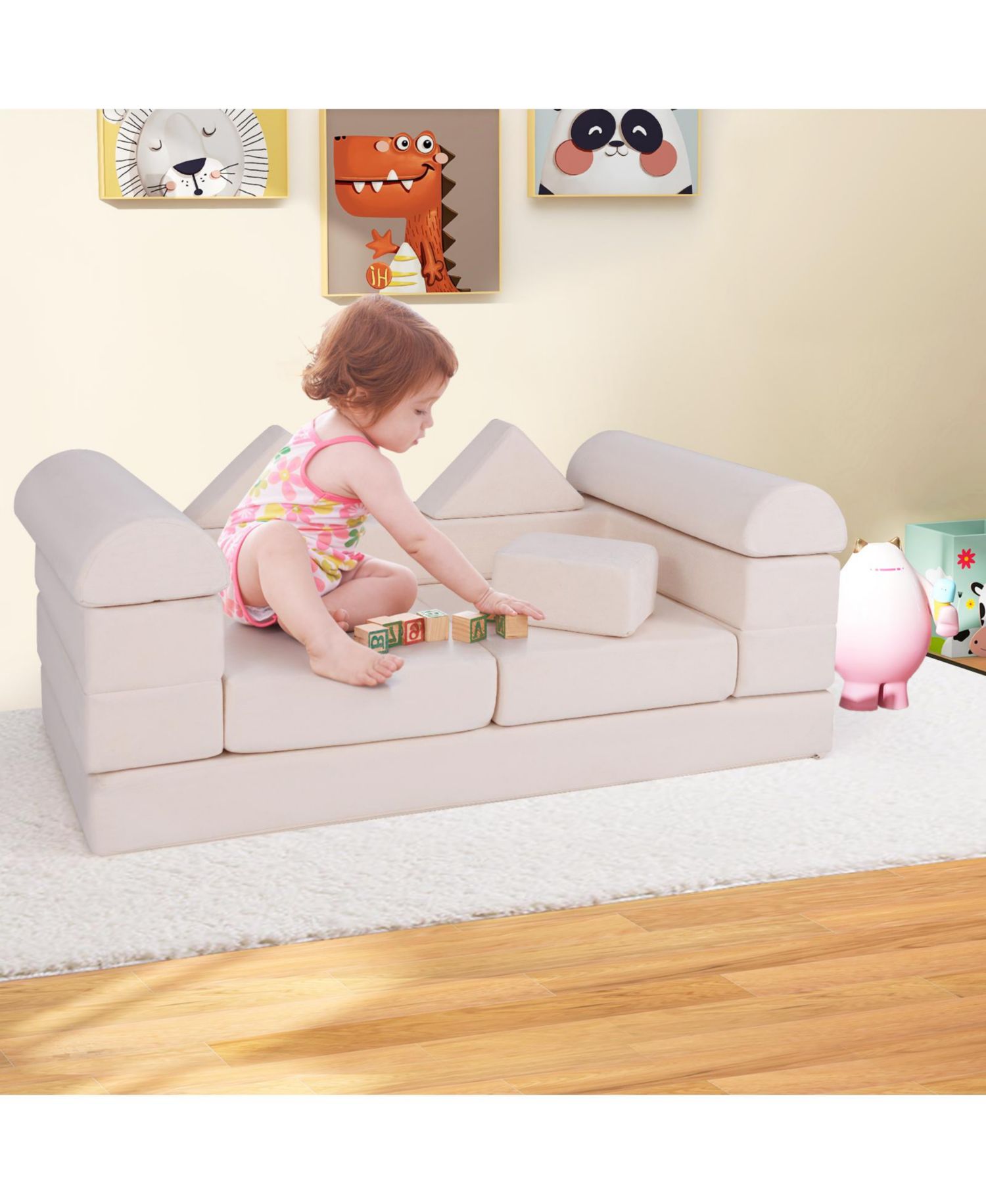 9-Piece Foam Climb and Crawl Playset with Soft Suede Cover for Toddlers