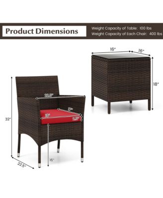 3 PCS Outdoor Conversation Set w/ Cushioned Seat & Tempered Glass Tabletop