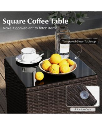 3 PCS Outdoor Conversation Set w/ Cushioned Seat & Tempered Glass Tabletop