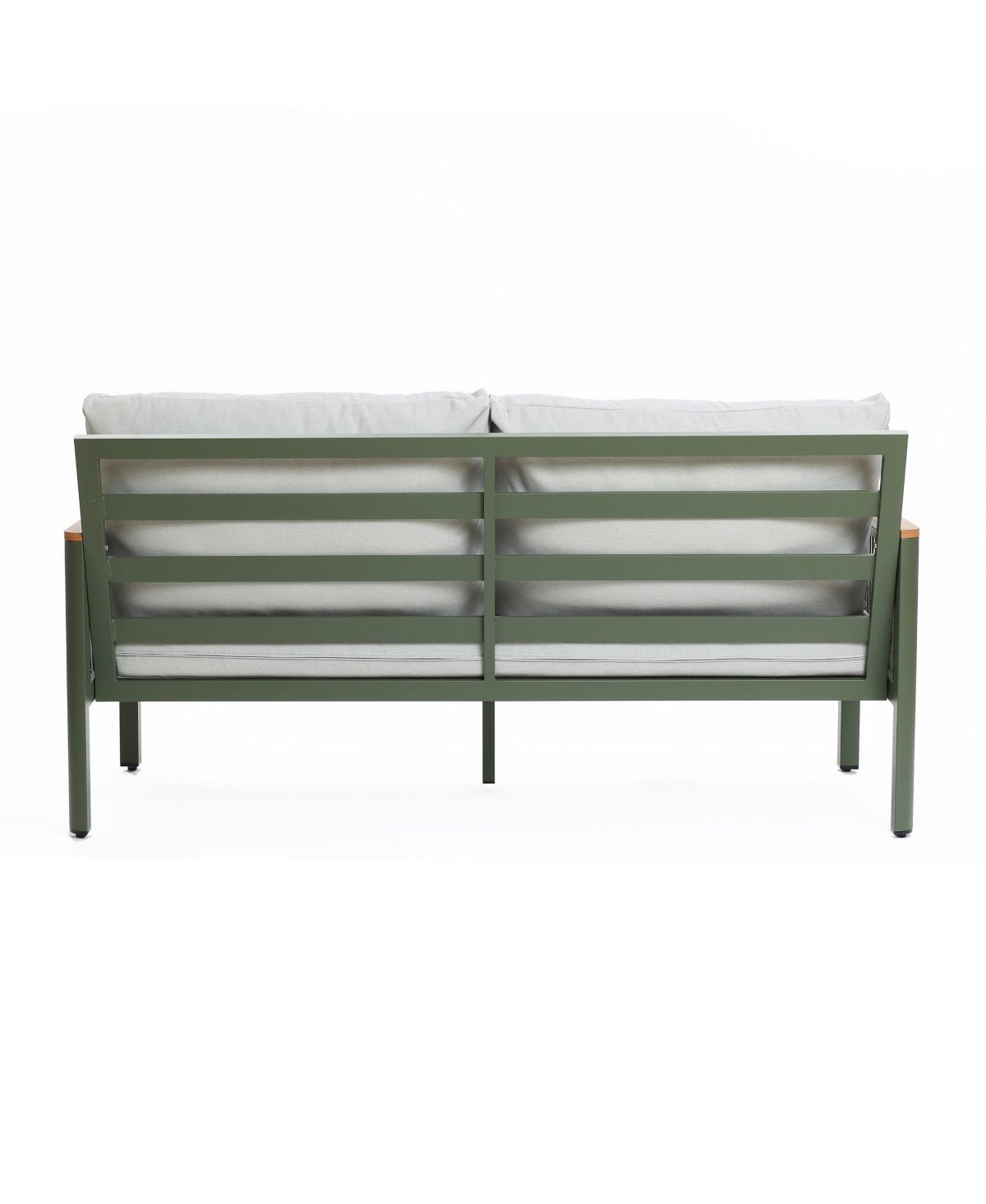Luxenhome Outdoor Aluminum With Wood-style Plastic Loveseat Sofa With Cushions And Coffee Table Set In Green,brown