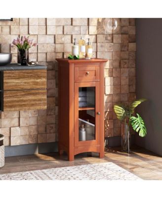Bathroom Floor Cabinet with Single Glass Door Drawer & Adjustable Shelf