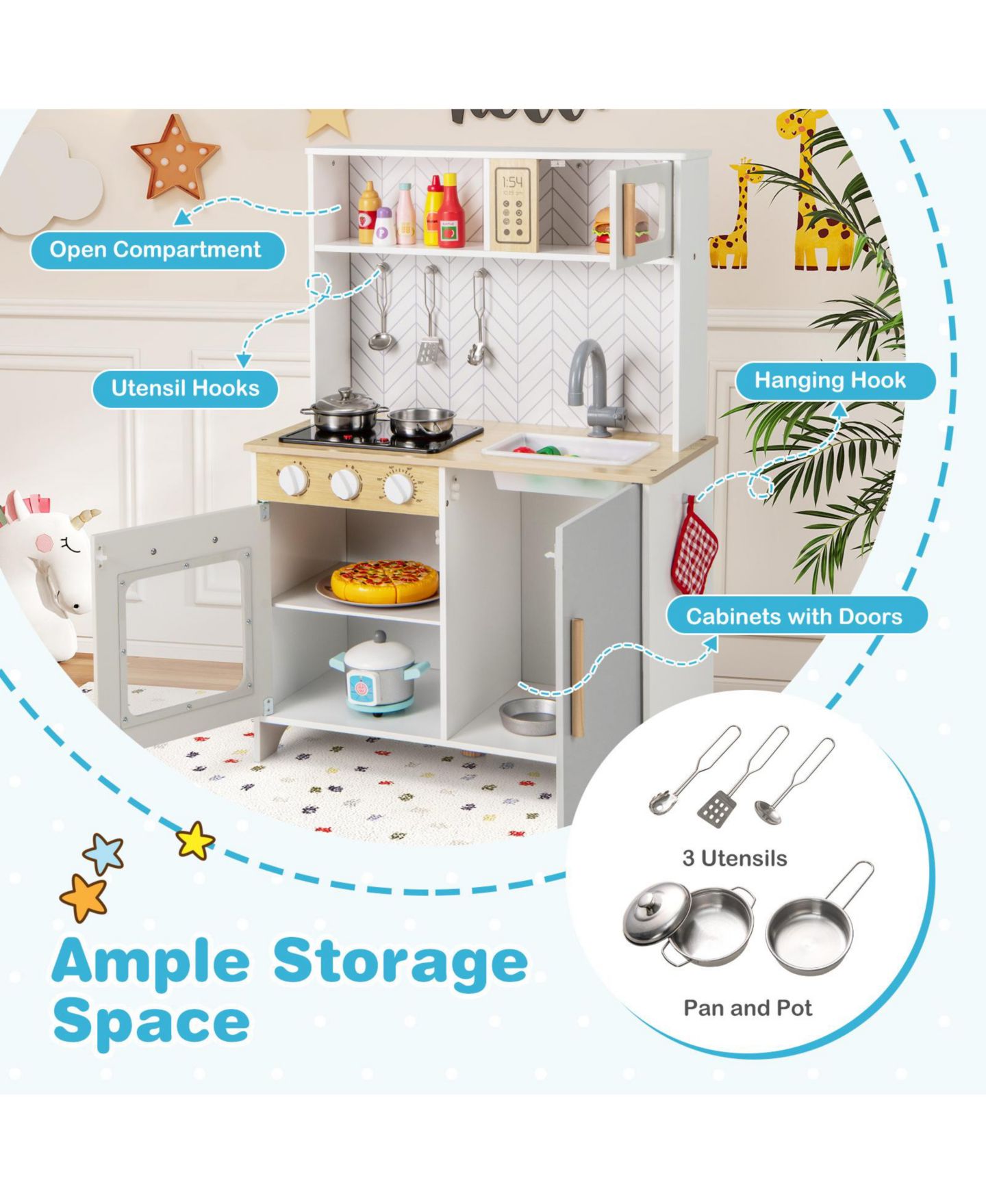 Детский игровой набор Slickblue Lights and Sounds Kids' Kitchen Playset, Ages 3+, цвет: Белый — фото 6