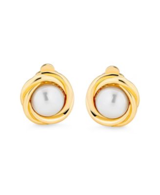 Set of 2 Twist Braided Rope Clip-On Earrings Simulated Pearl Rose Gold Plated