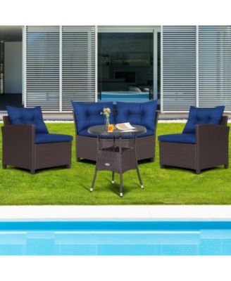 4 Pieces Patio Rattan Furniture Set Cushioned Sofa Glass Table