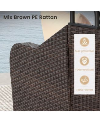 Patio PE Rattan Daybed with Retractable Canopy and Soft Cushions