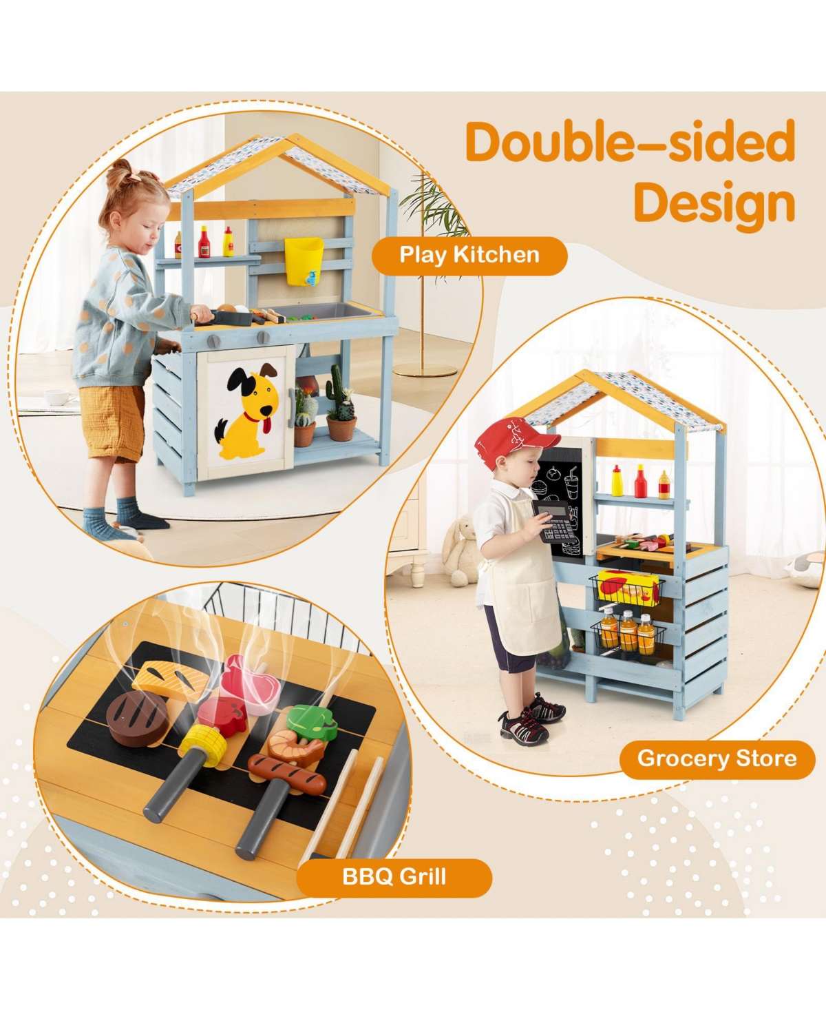 2 in 1 Wooden Mud Kitchen with Removable Water Box and Storage Bag