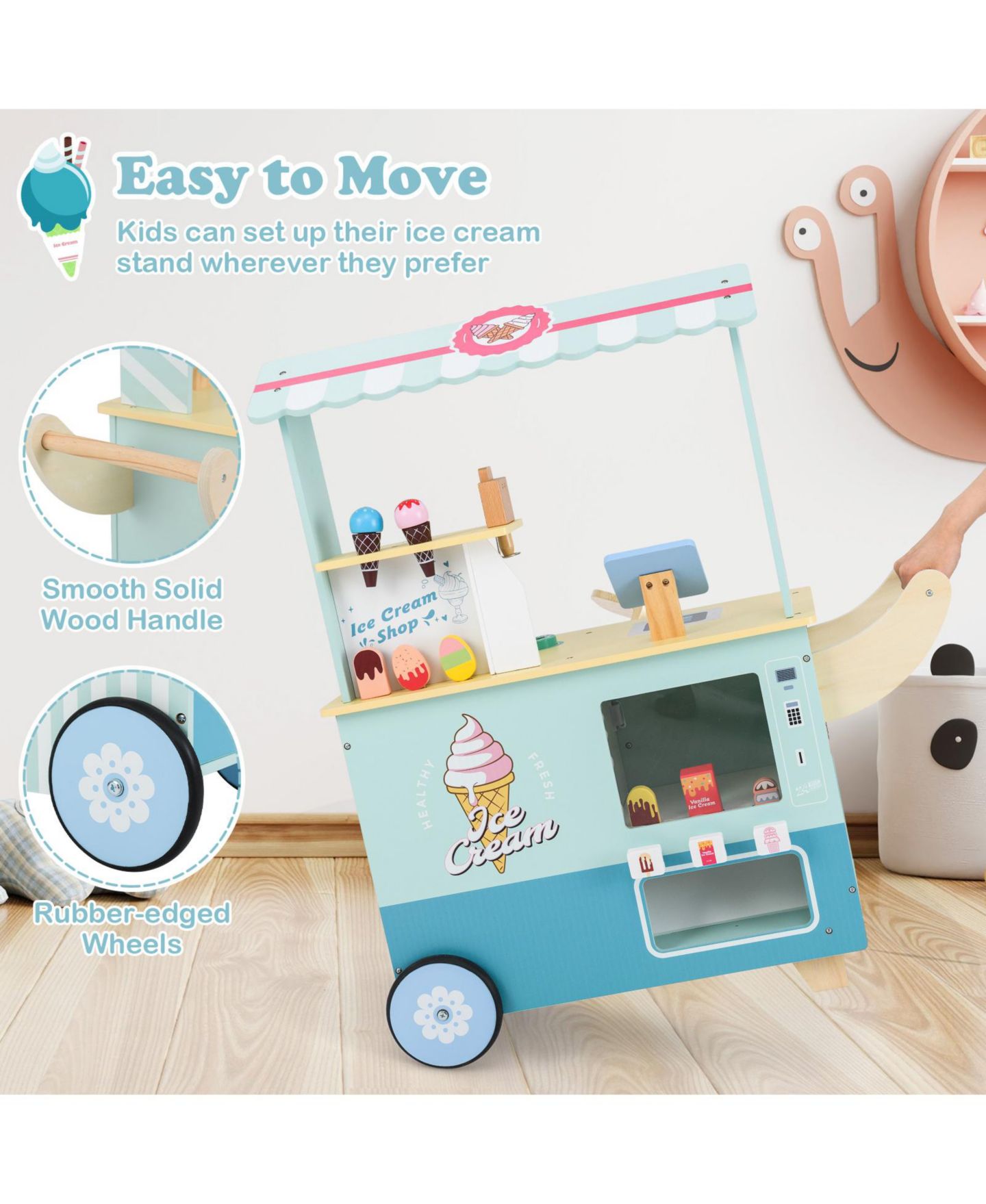 Детский игровой набор Slickblue Kids Ice Cream Truck Pretend Play Set with Vending Machine for Toddlers, цвет: Зелёный — фото 9