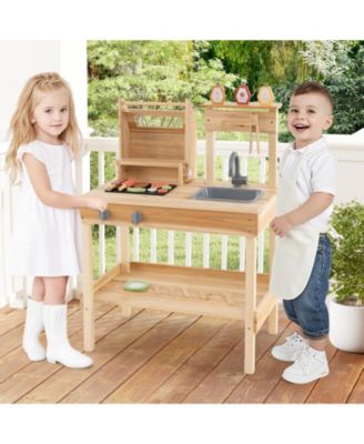 Wooden Barbecue Grill Playset with Play Food and Open Shelves