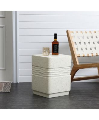 Outdoor Side Table for Patio, 18 Inch Off White with Speckled Gray Square Cement Side Table, Small End Table for Garden, Outdoor Coffee Table, Accent Table for Indoor and Outdoor