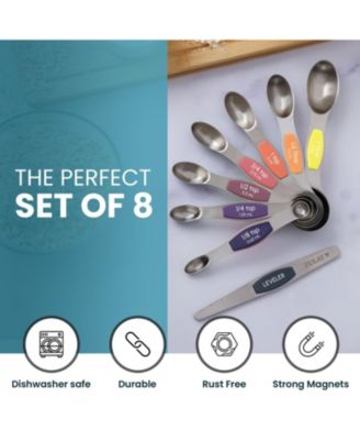 Set of 8 Stackable Magnetic Measuring Spoons with Leveler