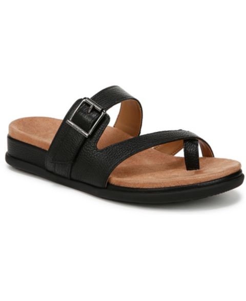 Женские сандалии Vionic Carmela Thong, цвет: Чёрный кожаный