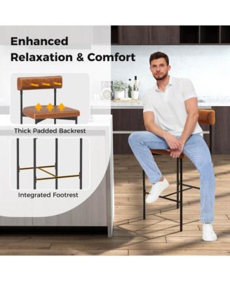  Set of 4   Upholstered   Padded Cushion & Backrest with Footrest   26" Bar Stools