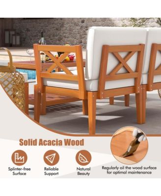 10 PCS Acacia Wood Patio Furniture Set with Cushions and 2-Tier Coffee Table