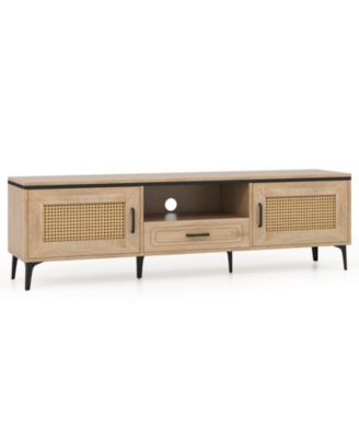 Mid-Century Modern Entertainment Center with 2 Cabinets and Storage Drawer Stylish TV Stand for Living Room