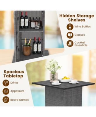 5 Pieces Outdoor Wicker Bar Table Set with Hidden Storage Shelves