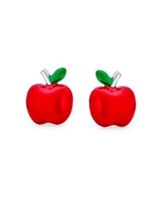 Small Teachers Pet Red Enamel Food Fruit Apple Stud Earrings .925 Sterling Silver