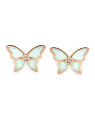 Butterfly Stud Earrings with Opal in Rose Gold Sterling Silver