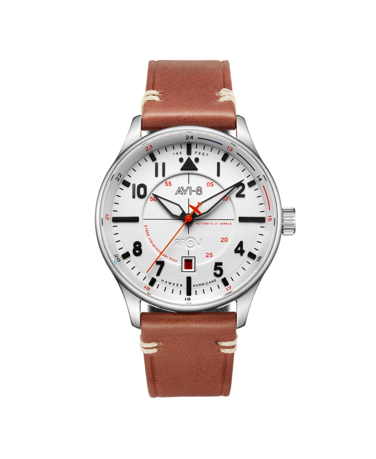 Men's Hawker Hurricane Kent Automatic Tan Leather Strap Watch, 43mm - White