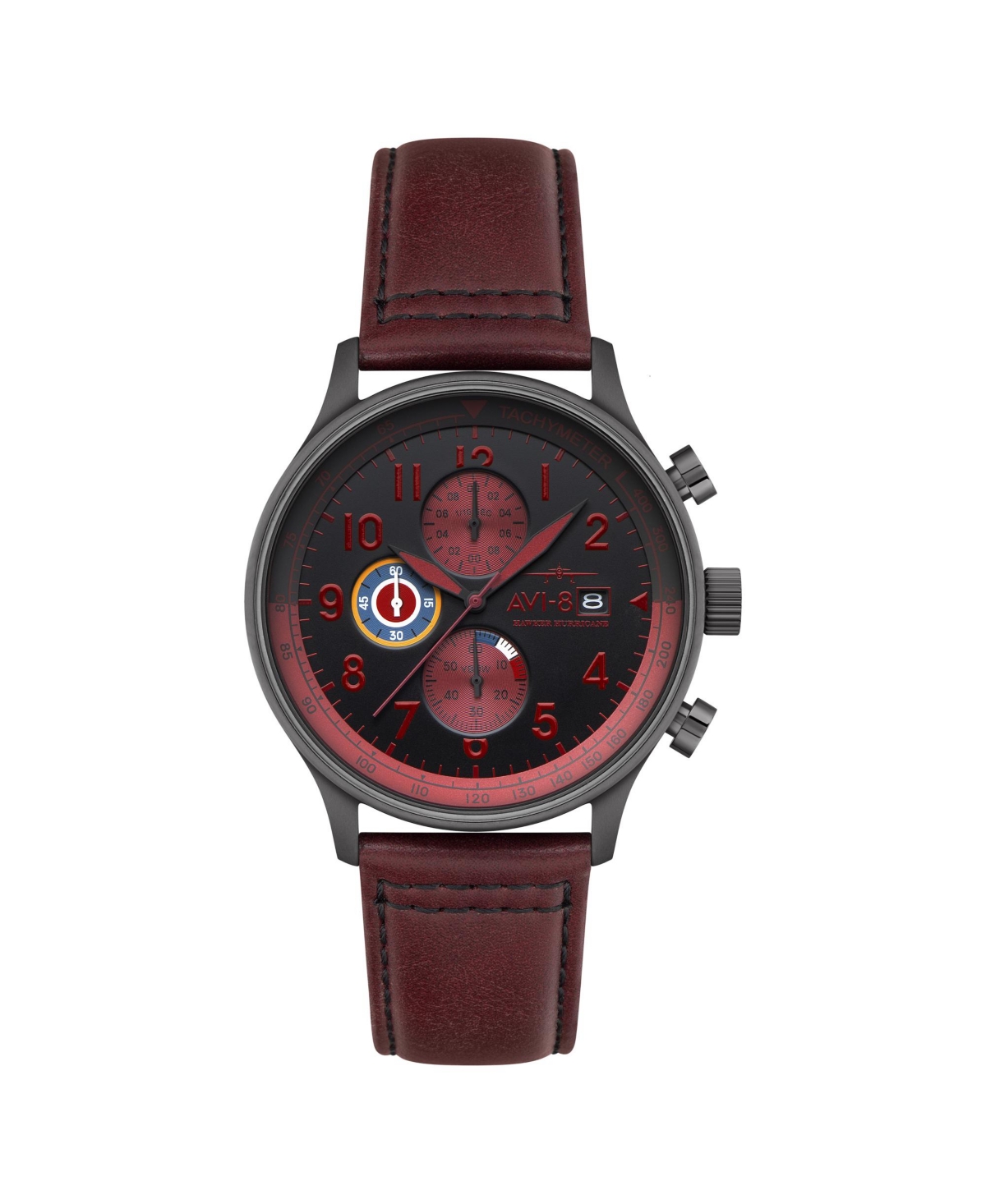 Men's Hawker Hurricane Classic Chronograph Red Leather Strap Watch, 43.5mm - Black