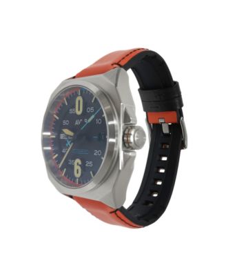 Men's Bell X-1 Machbuster Automatic Orange Rubber and Leather Strap Watch, 41mm