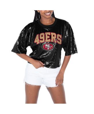 Gameday Couture - Women's Black San Francisco 49ers Rise Up Sequin Cropped T-Shirt