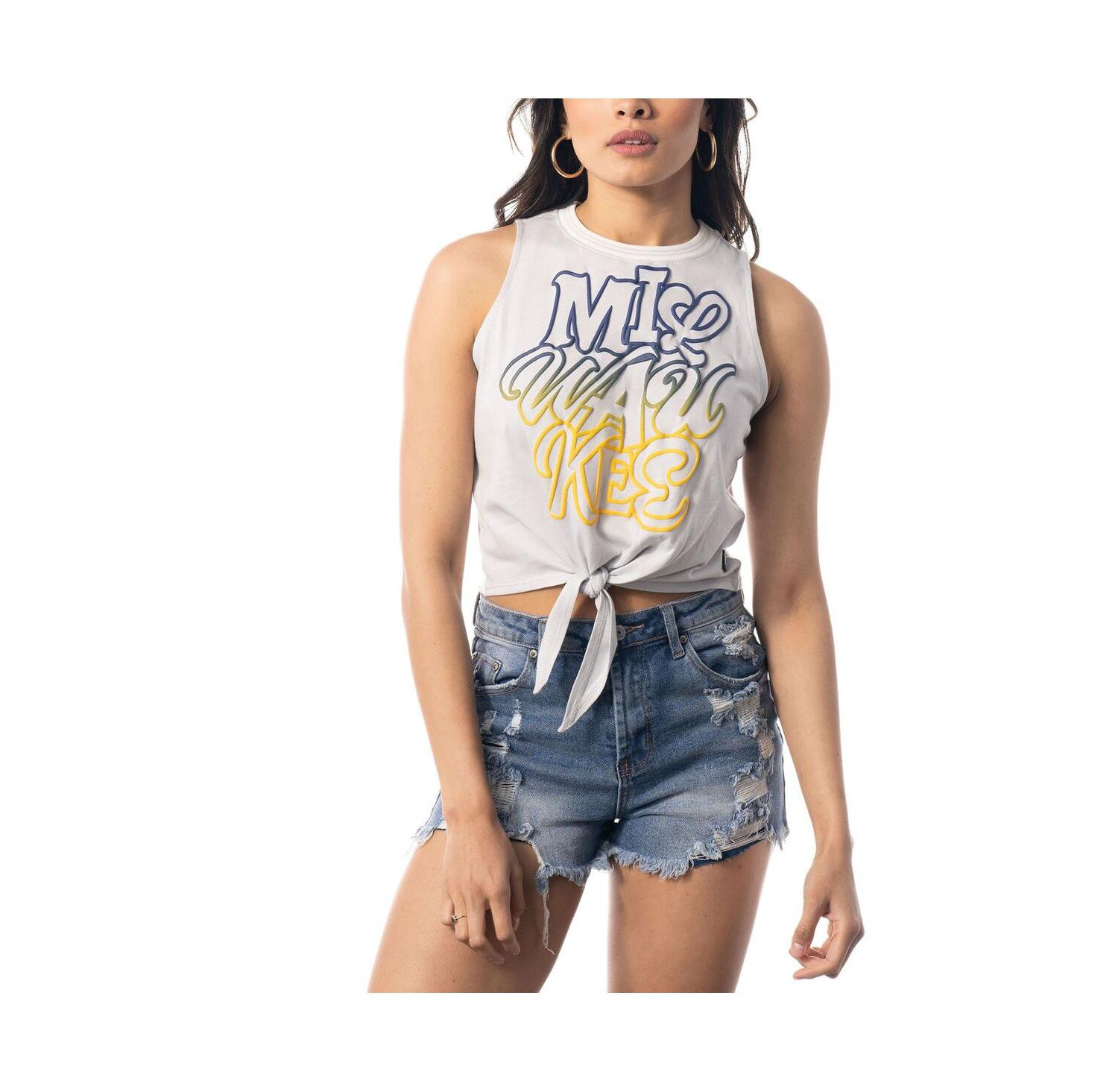 Women's White Milwaukee Brewers Twisted Tie Front Tank Top