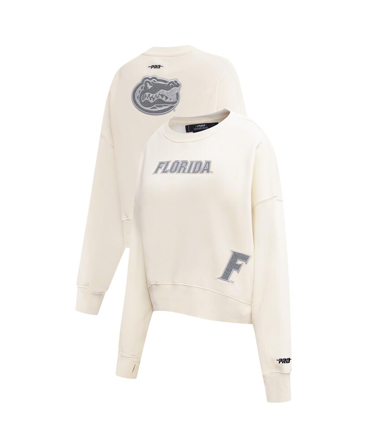 Women's Cream Florida Gators French Terry Boxy Cropped Pullover Crewneck Sweatshirt - Cream