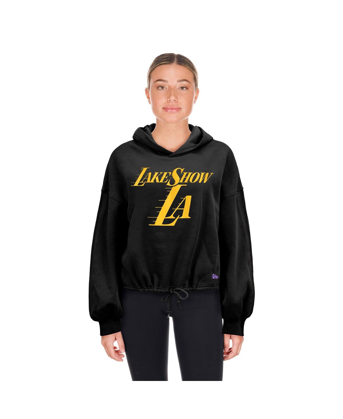 NEW ERA WOMEN'S BLACK LOS ANGELES LAKERS 2024/25 CITY EDITION CROPPED PULLOVER HOODIE 