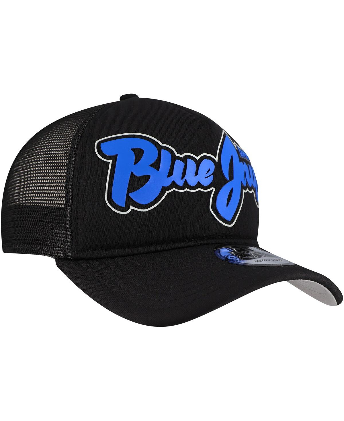 New Era Men's Black Toronto Blue Jays Retro Bold A-frame Trucker 9forty Adjustable Hat In Black