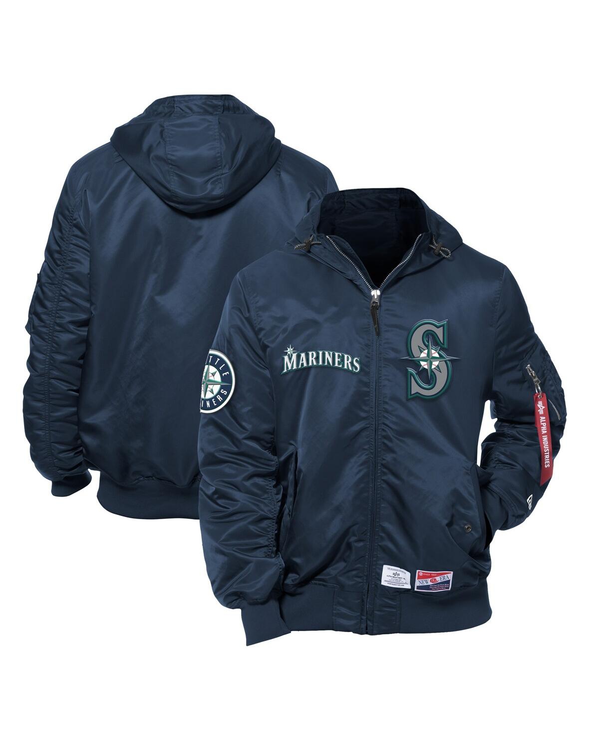 Men's x Alpha Industries Navy Seattle Mariners Current Day Full-Zip Hooded Nylon Bomber Jacket - Navy