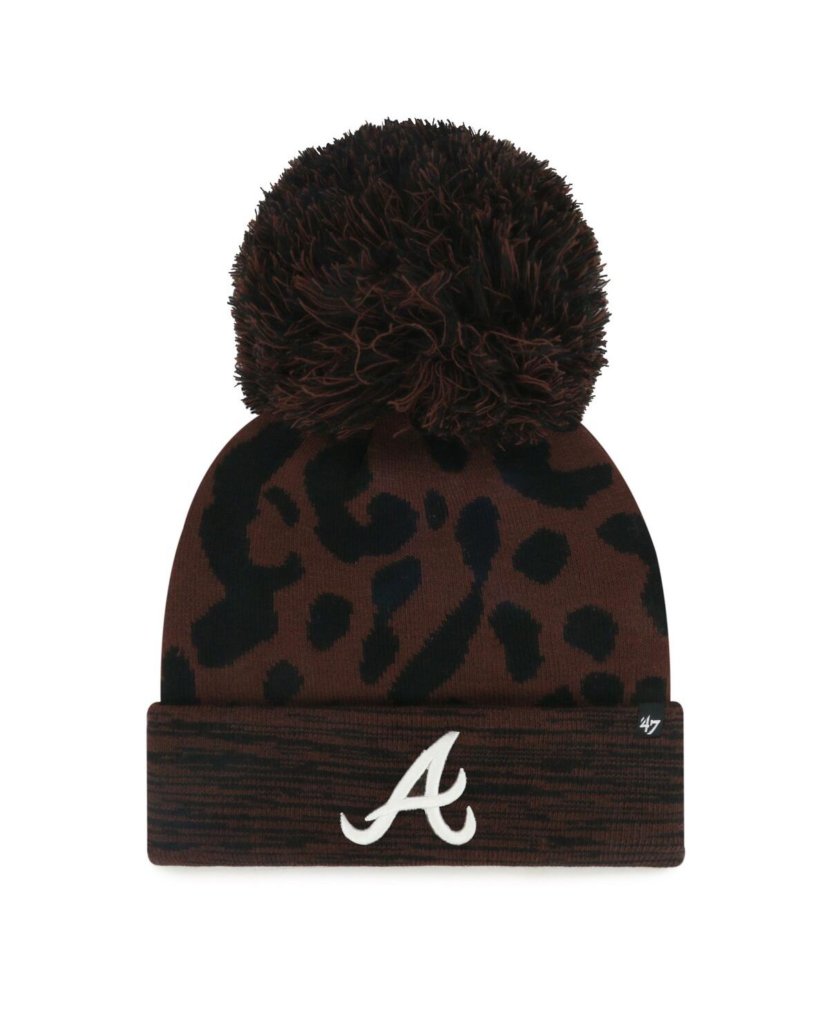 47 Brand Women's Brown Atlanta Braves Rosette Cuffed With Pom Knit Hat In Brown