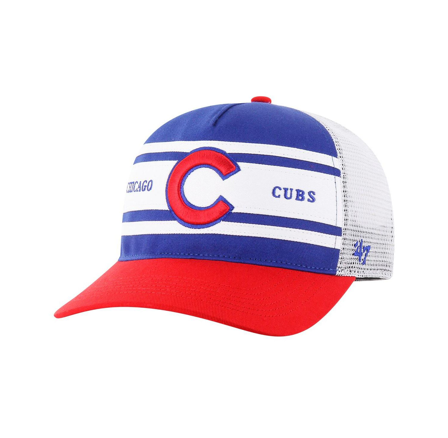 Men's Royal Chicago Cubs Gridiron Super Stripe Relaxed Trucker Hitch Adjustable Hat