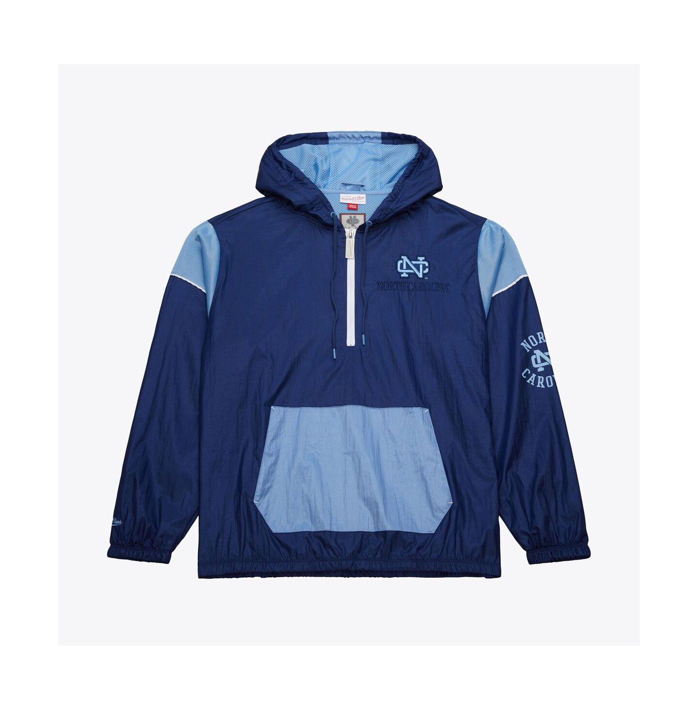 Мужские куртки Mitchell & Ness Navy North Carolina Tar Heels Anorak Vintage Logo Half-Zip Hoodie Jacket — фото 1