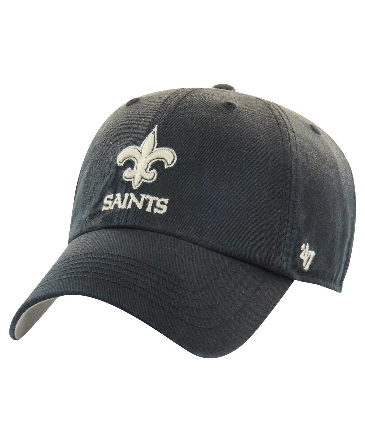 47 Brand Men's Black New Orleans Saints Dusted Relaxed Clean Up Adjustable Hat In Black