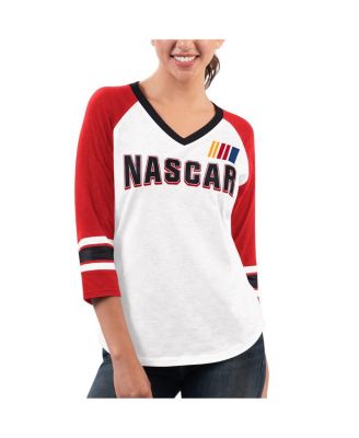 G-III 4Her by Carl Banks - Women's White/Red NASCAR Merchandise Top Team V-Neck 3/4 Sleeve T-Shirt