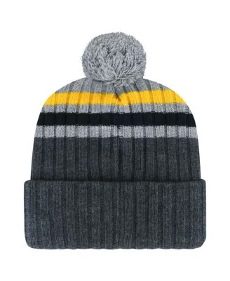 Men's Gray Pittsburgh Penguins Stack Patch Cuffed with Pom Knit Hat