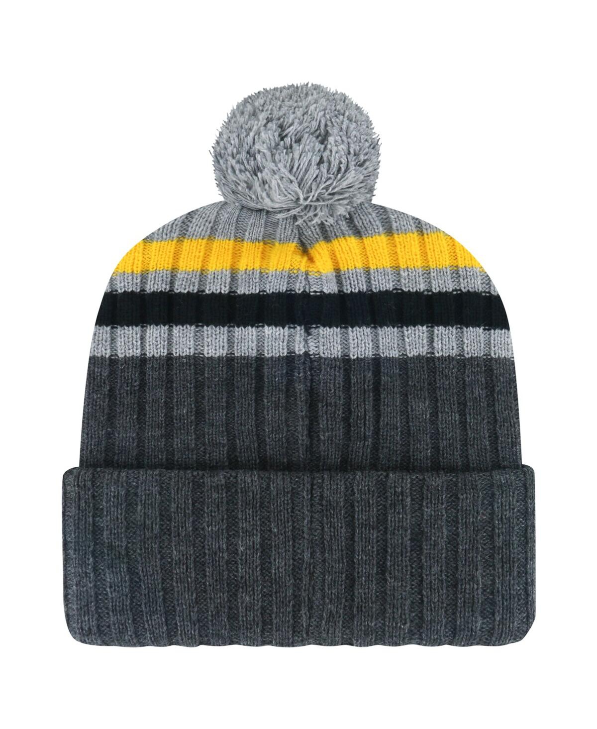 47 Brand Men's Gray Pittsburgh Penguins Stack Patch Cuffed With Pom Knit Hat In Gray