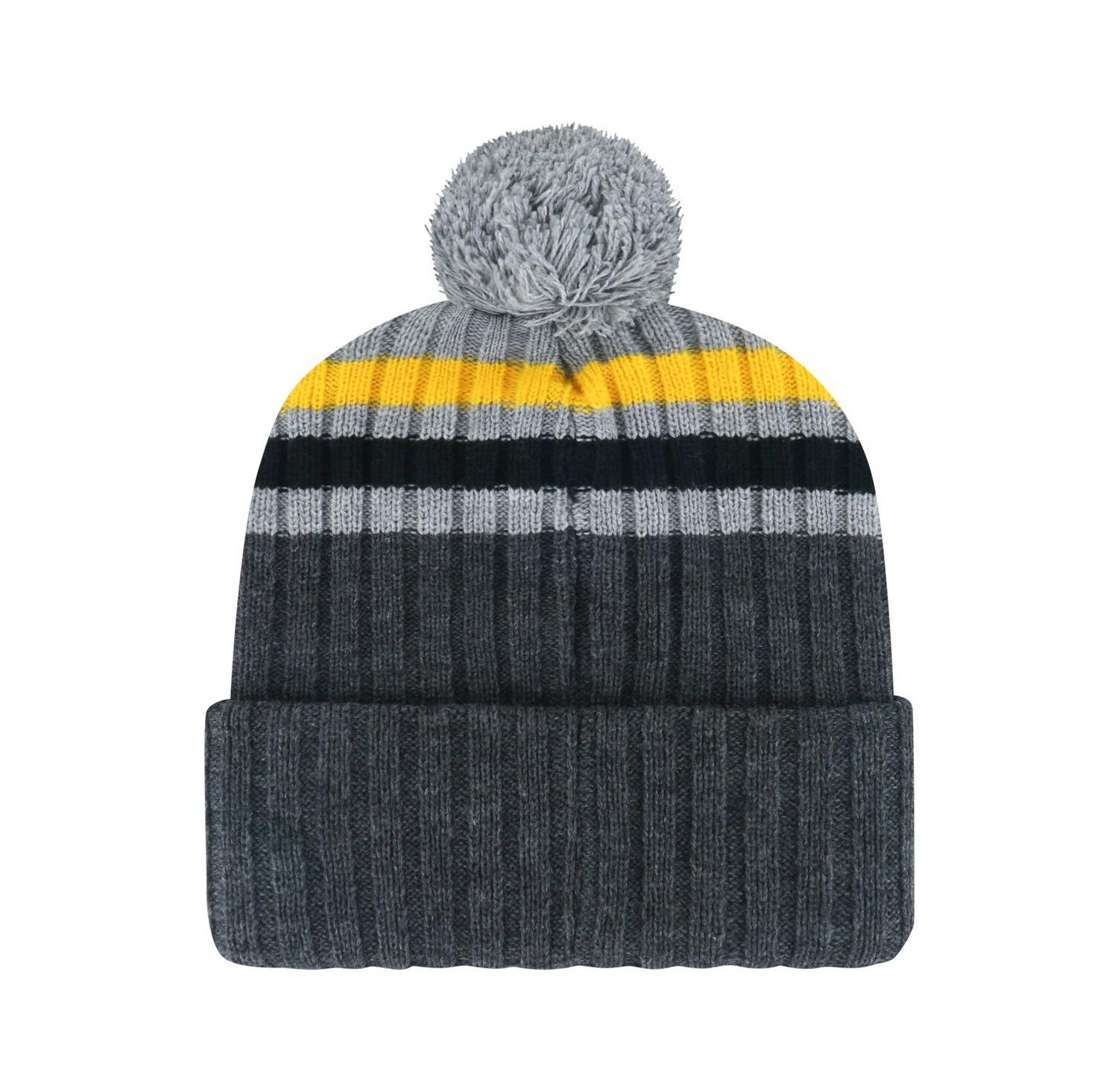 Men's Gray Pittsburgh Penguins Stack Patch Cuffed with Pom Knit Hat