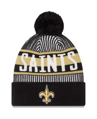 New Era - Men's Black New Orleans Saints Striped Cuffed Knit Hat with Pom